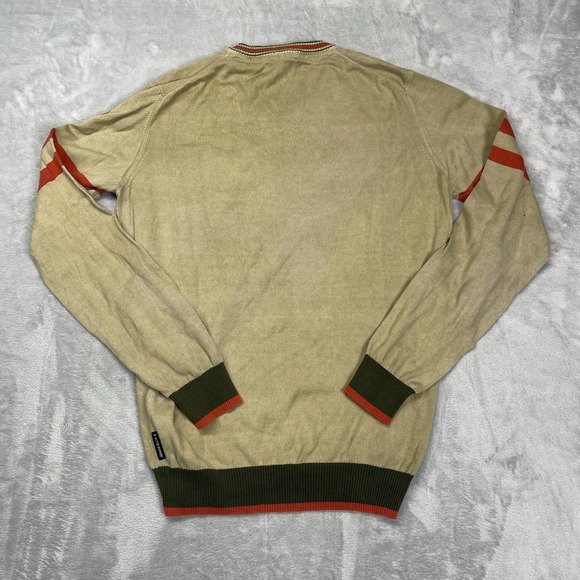 Armani Jeans Knitted Sweater Mens XXL Tan Slim Fit Long Sleeve V-Neck Pullover - Picture 2 of 6